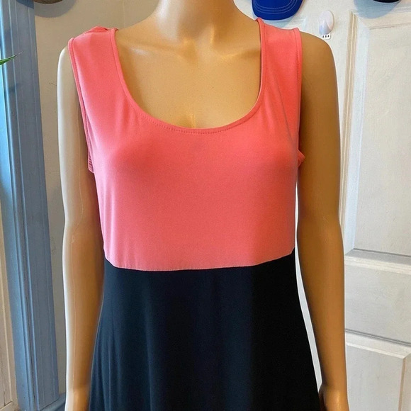R&K Black Pink Color Block Casual Stretchy Comfy Summer Dress Women Size 10 - Picture 5 of 7